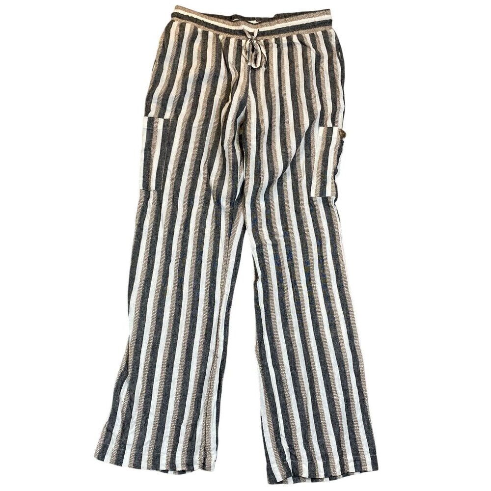 Marissa Olivia Womens Striped Linen & Rayon Blend Casual Pants With Drawstring W